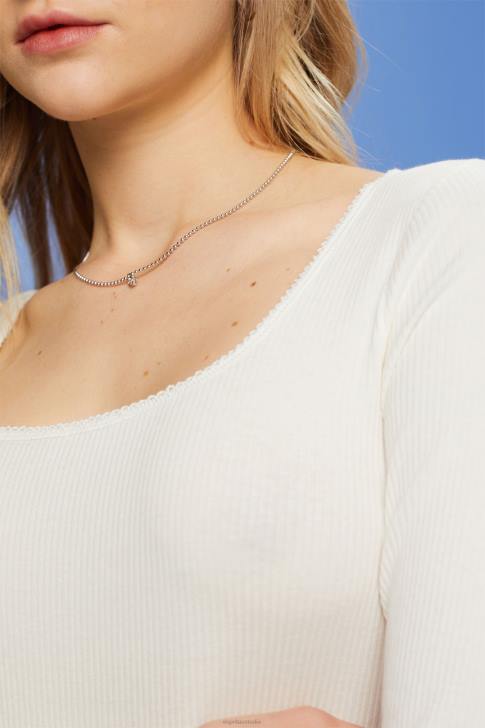 Long Sleeve Off White Women Esprit Ribbed long sleeve top V48Z89