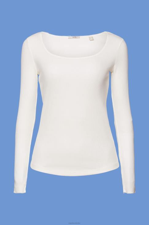 Long Sleeve Off White Women Esprit Ribbed long sleeve top V48Z89
