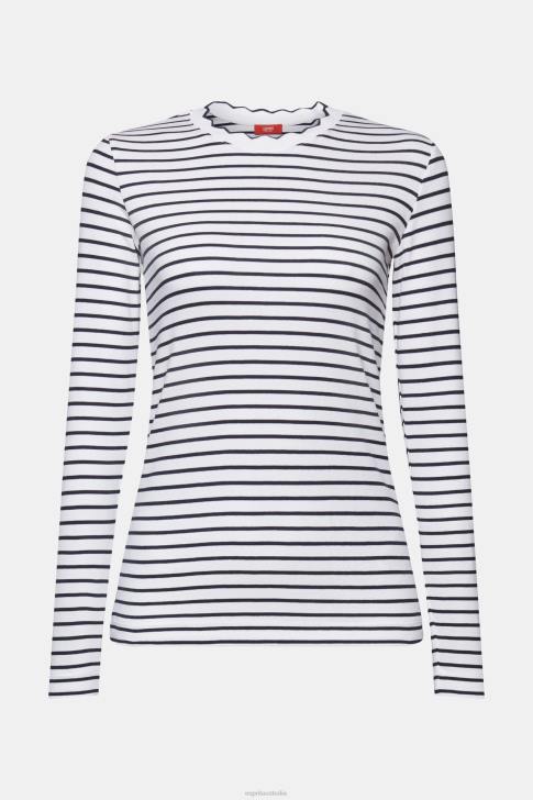 Long Sleeve White Women Esprit Long sleeve top with a scalloped neck V48Z34