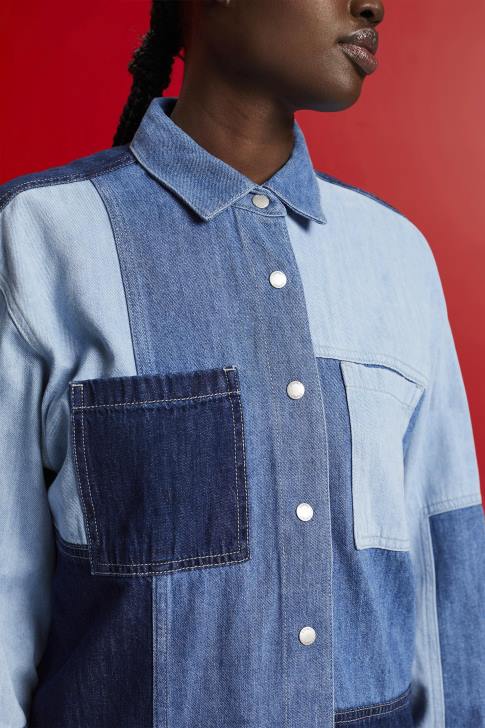 Shirts Blue Light Wash Women Esprit Patchwork jeans shirt, cotton blend V48Z257