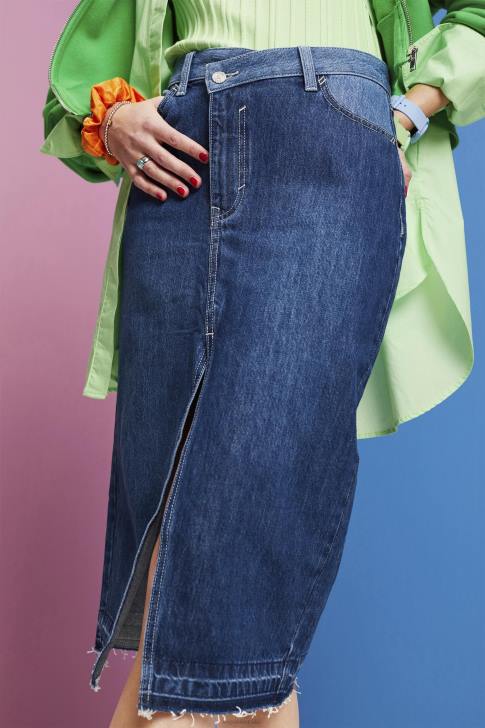 Skirts Blue Dark Wash Women Esprit Midi skirt with an asymmetric waistband V48Z209