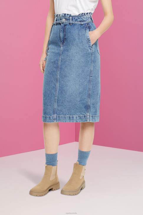 Skirts Blue Light Wash Women Esprit Denim skirt with paperbag waistband V48Z430