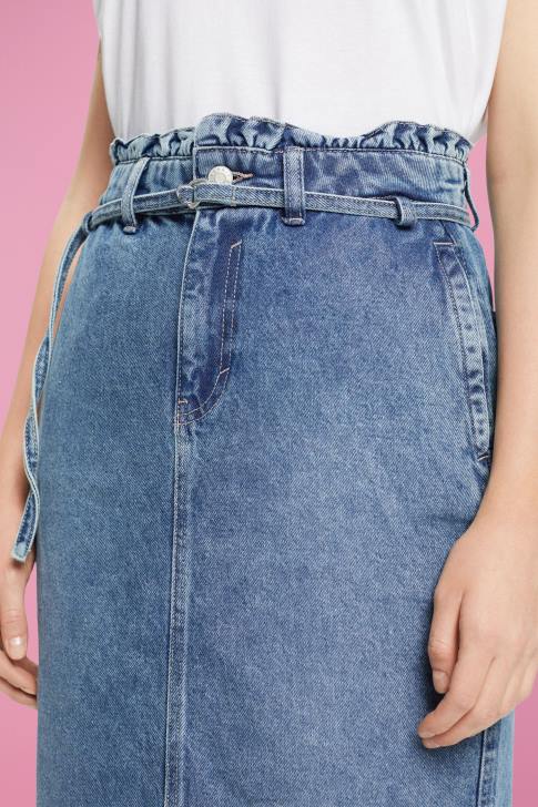 Skirts Blue Light Wash Women Esprit Denim skirt with paperbag waistband V48Z430