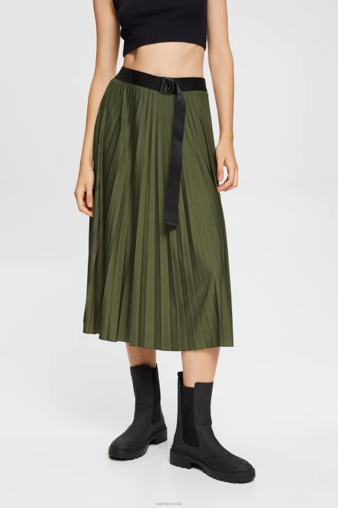 Skirts Dark Khaki Women Esprit Pleated skirt with belt V48Z435