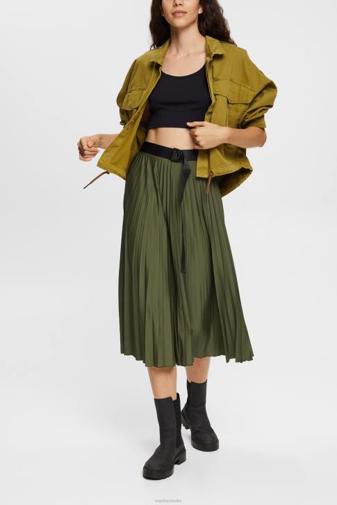 Skirts Dark Khaki Women Esprit Pleated skirt with belt V48Z435