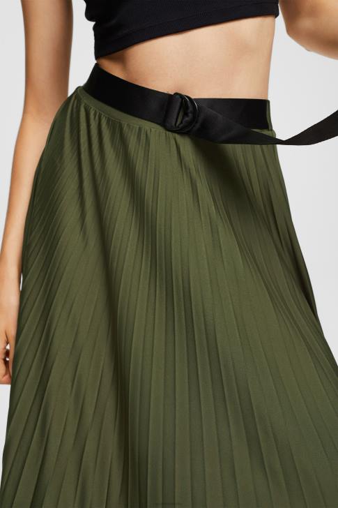 Skirts Dark Khaki Women Esprit Pleated skirt with belt V48Z435
