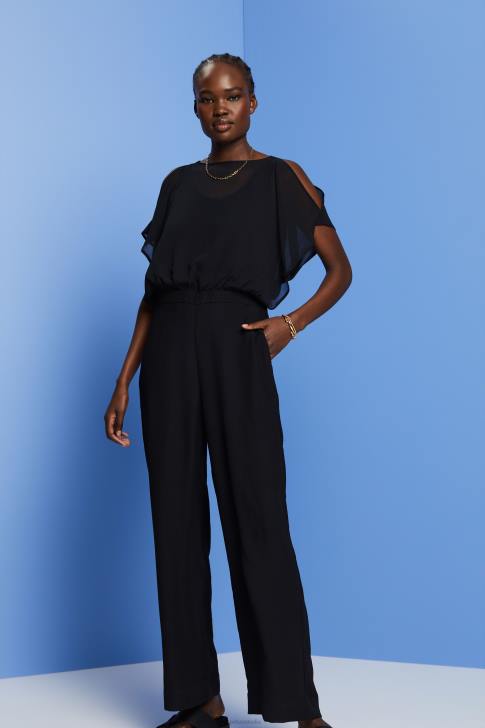 Suit Black Women Esprit Recycled: long chiffon jumpsuit V48Z75