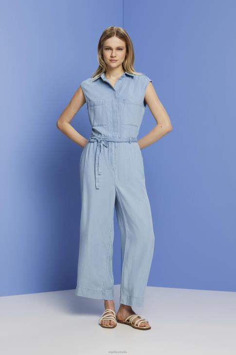 Suit Blue Light Wash Women Esprit Long jumpsuit in a denim look, TENCEL V48Z92