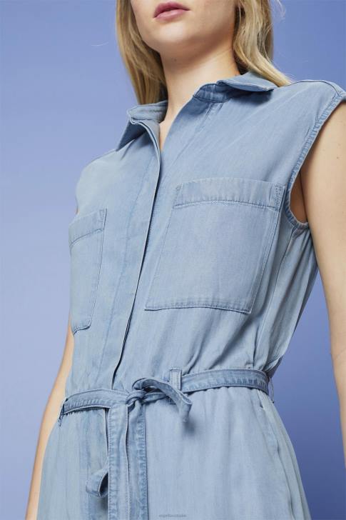 Suit Blue Light Wash Women Esprit Long jumpsuit in a denim look, TENCEL V48Z92