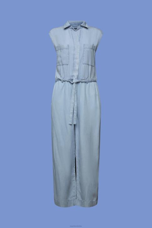 Suit Blue Light Wash Women Esprit Long jumpsuit in a denim look, TENCEL V48Z92