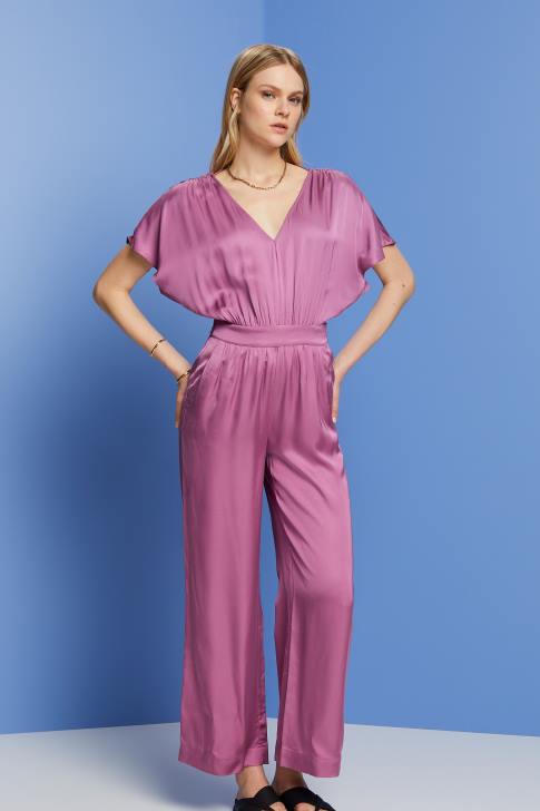 Suit Violet Women Esprit Satin jumpsuit with a tie belt, LENZING ECOVERO V48Z135