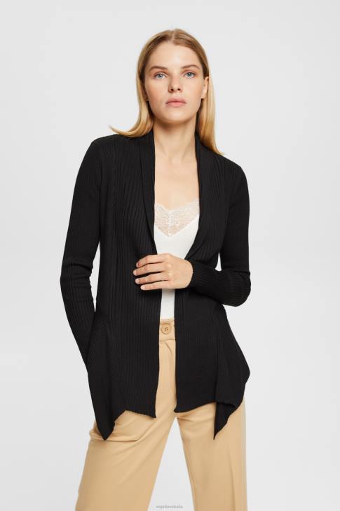 Sweaters Black Women Esprit Recycled: ribbed cardigan with handkerchief hem V48Z23