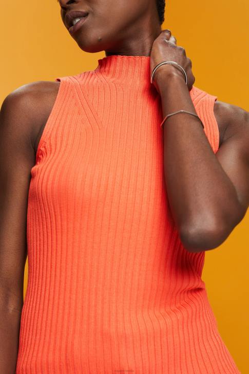 Sweaters Coral Orange Women Esprit Ribbed, sleeveless jumper, linen blend V48Z110