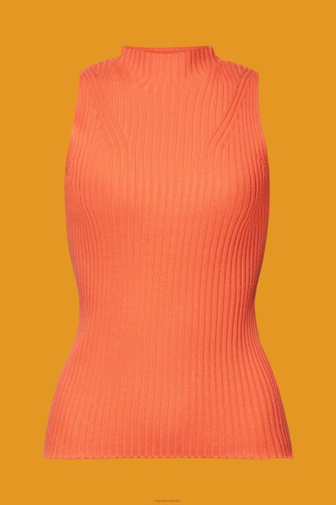 Sweaters Coral Orange Women Esprit Ribbed, sleeveless jumper, linen blend V48Z110