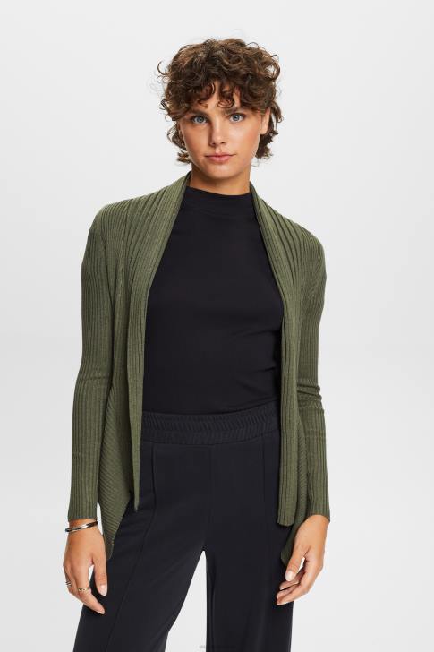 Sweaters Khaki Green Women Esprit Recycled: ribbed cardigan with handkerchief hem V48Z24