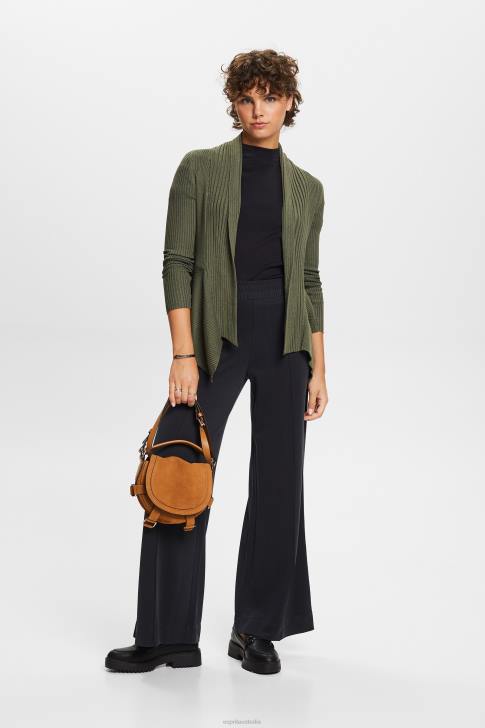 Sweaters Khaki Green Women Esprit Recycled: ribbed cardigan with handkerchief hem V48Z24