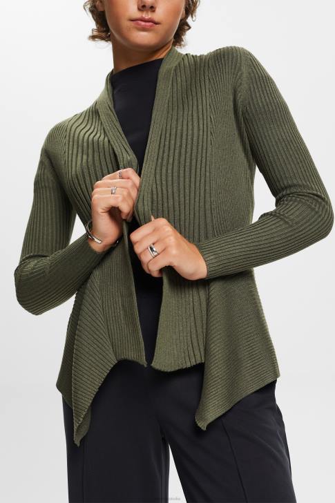 Sweaters Khaki Green Women Esprit Recycled: ribbed cardigan with handkerchief hem V48Z24