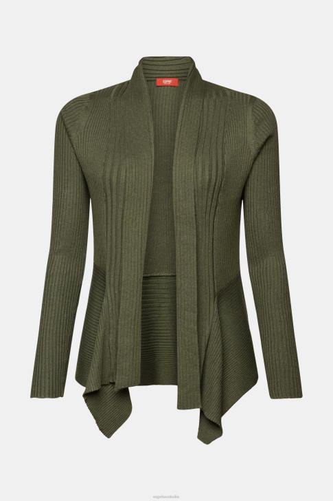 Sweaters Khaki Green Women Esprit Recycled: ribbed cardigan with handkerchief hem V48Z24