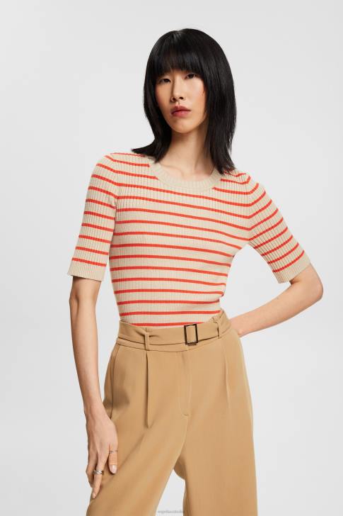 Sweaters Light Taupe Women Esprit Short-sleeved ribbed sweater V48Z317