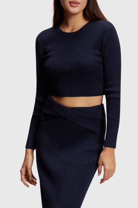 Sweaters Navy Women Esprit Twisted back metallic sweater V48Z358