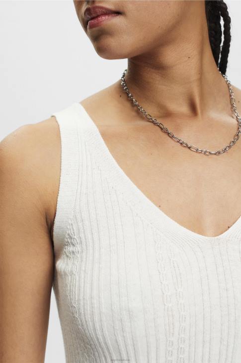 Sweaters Off White Women Esprit Knitted V-neck top with linen V48Z305