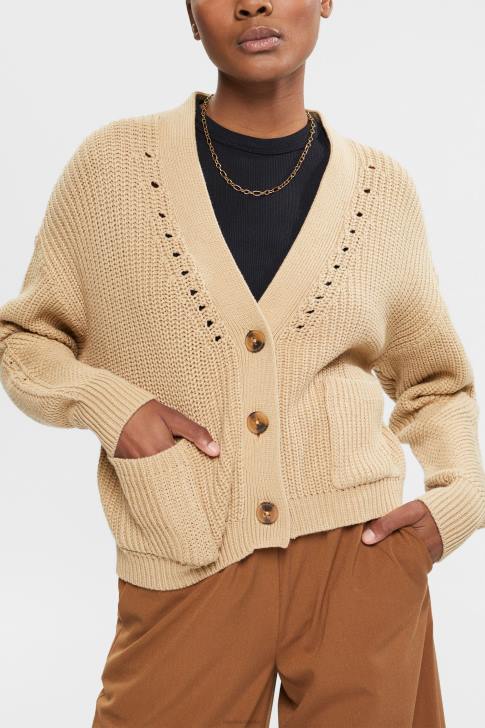 Sweaters Sand Women Esprit Chunky-knit cotton blend cardigan V48Z392