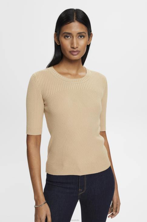 Sweaters Sand Women Esprit Short-sleeved ribbed sweater V48Z318