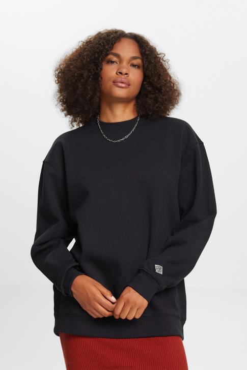 Sweatshirts & Hoodies Black Women Esprit Cotton Blend Pullover Sweatshirt V48Z27
