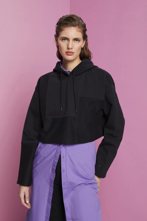 Sweatshirts & Hoodies Black Women Esprit Cropped patchwork hoodie V48Z288