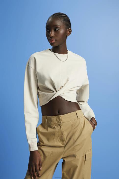 Sweatshirts & Hoodies Light Taupe Women Esprit Cropped knot detail sweatshirt V48Z218