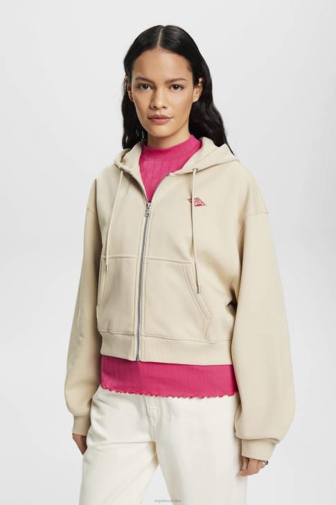 Sweatshirts & Hoodies Light Taupe Women Esprit Cropped zip hoodie with logo print on the back V48Z163