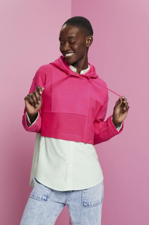 Sweatshirts & Hoodies Pink Fuchsia Women Esprit Cropped patchwork hoodie V48Z290