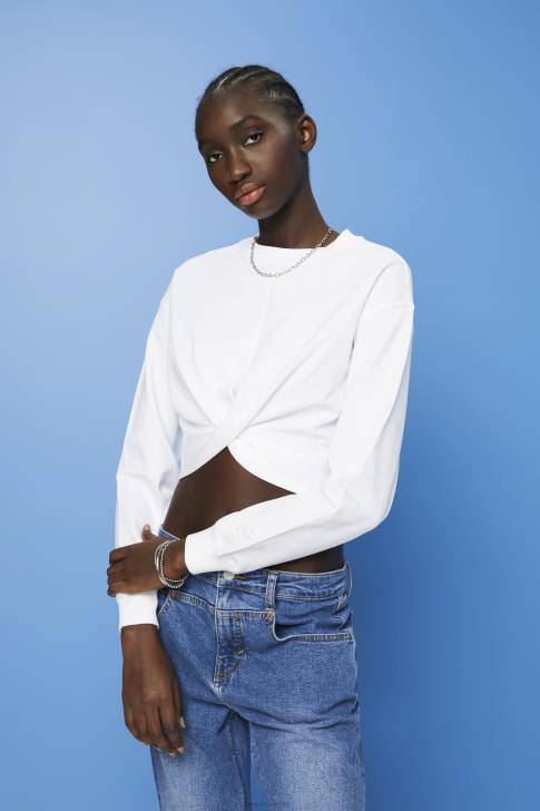 Sweatshirts & Hoodies White Women Esprit Cropped knot detail sweatshirt V48Z217