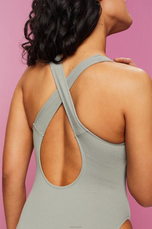 Swim Khaki Green Women Esprit Cross Back Textured Swimsuit V48Z79
