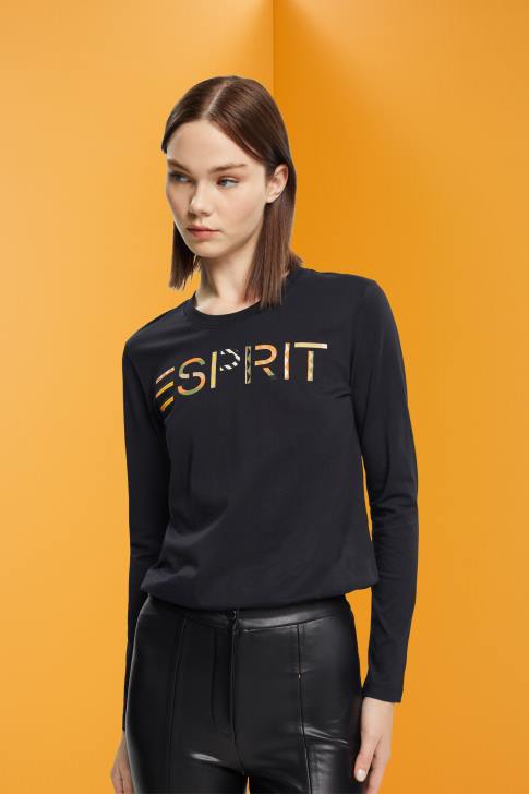 T-Shirts Black Women Esprit Long-sleeved t-shirt with logo V48Z460