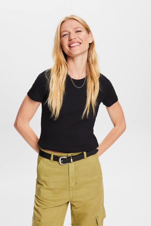 T-Shirts Black Women Esprit Ribbed jersey t-shirt V48Z1