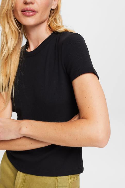 T-Shirts Black Women Esprit Ribbed jersey t-shirt V48Z1