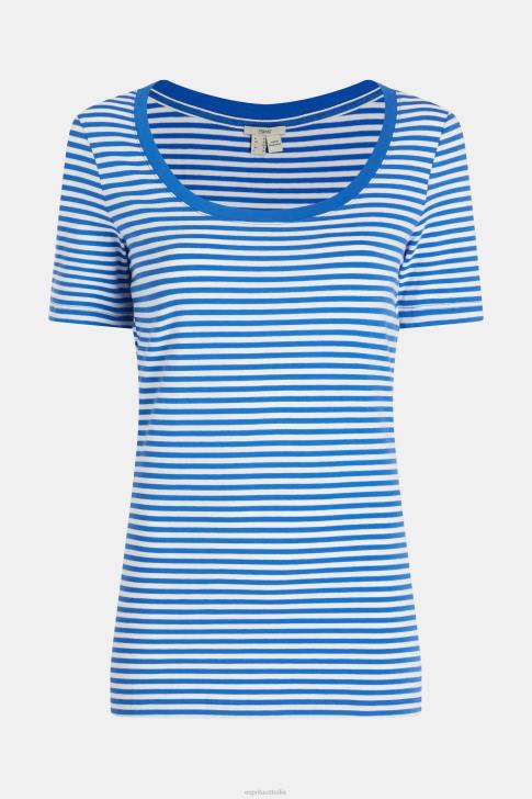T-Shirts Bright Blue Women Esprit Stretch cotton stripe t-shirt V48Z536
