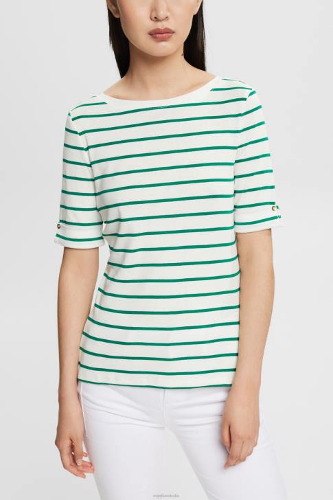 T-Shirts Emerald Green Women Esprit Fashion stripe t-shirt V48Z519