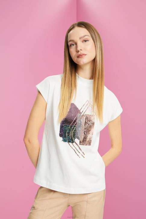 T-Shirts Off White Women Esprit Sequin applique t-shirt, TENCEL V48Z399