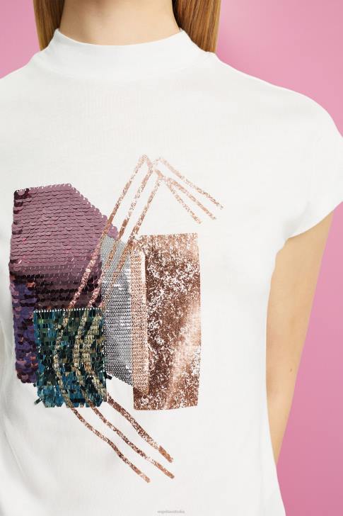 T-Shirts Off White Women Esprit Sequin applique t-shirt, TENCEL V48Z399