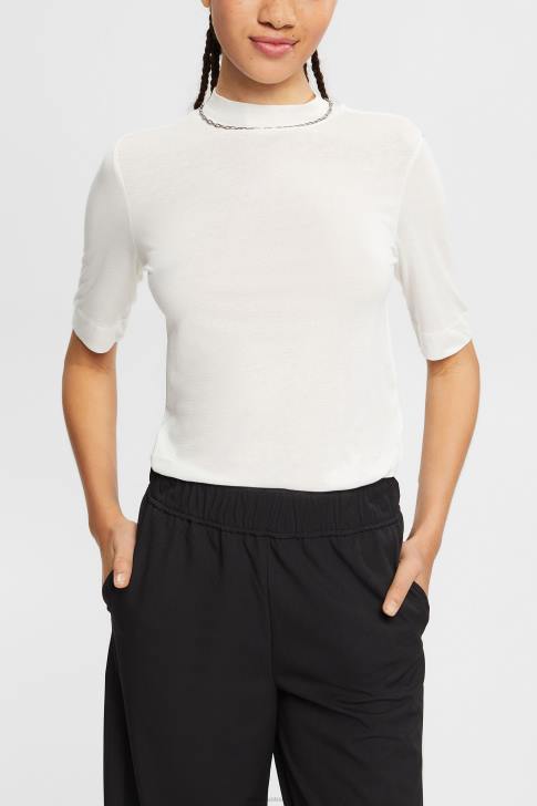 T-Shirts Off White Women Esprit With TENCEL: T-shirt with band collar V48Z562