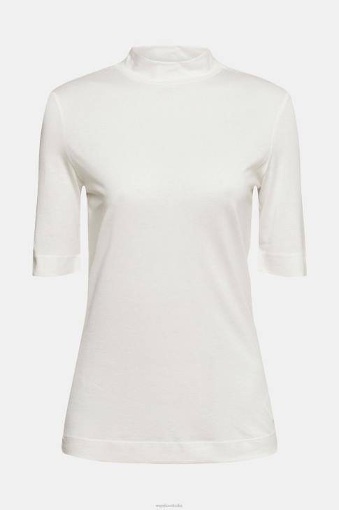 T-Shirts Off White Women Esprit With TENCEL: T-shirt with band collar V48Z562