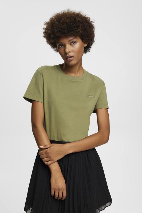 T-Shirts Olive Women Esprit Cotton T-shirt with embroidered logo V48Z149