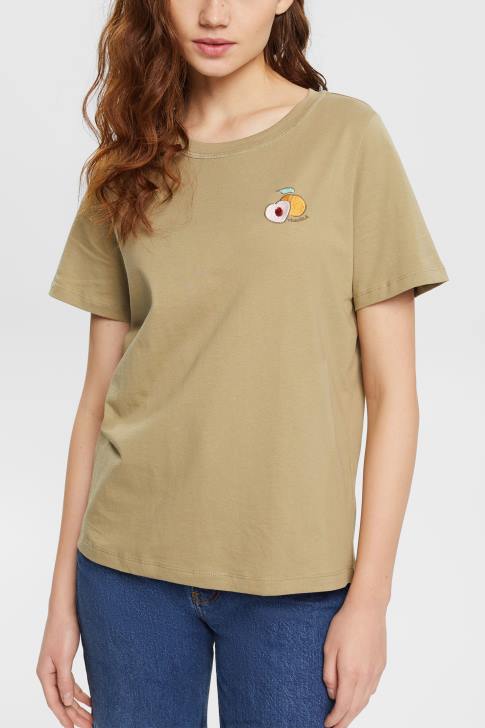 T-Shirts Pale Khaki Women Esprit T-shirt with embroidered motif V48Z557