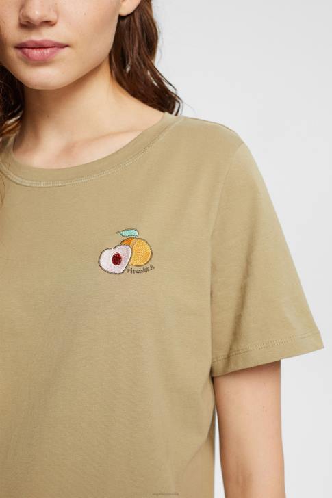 T-Shirts Pale Khaki Women Esprit T-shirt with embroidered motif V48Z557