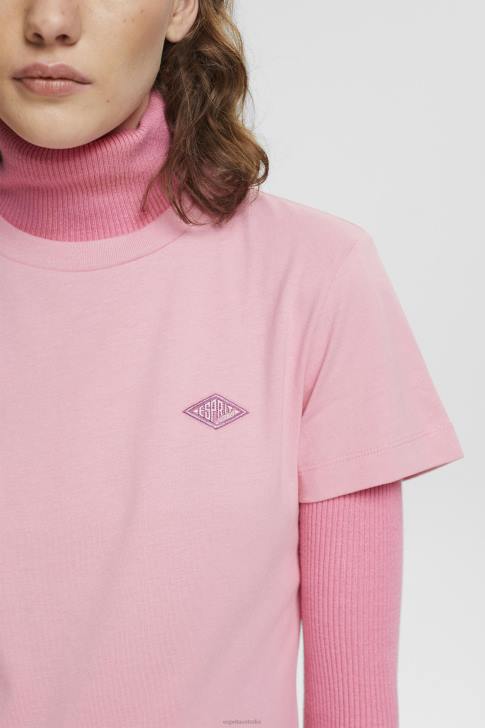 T-Shirts Pink Women Esprit Cotton T-shirt with embroidered logo V48Z152
