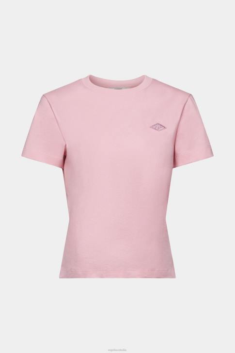 T-Shirts Pink Women Esprit Cotton T-shirt with embroidered logo V48Z152