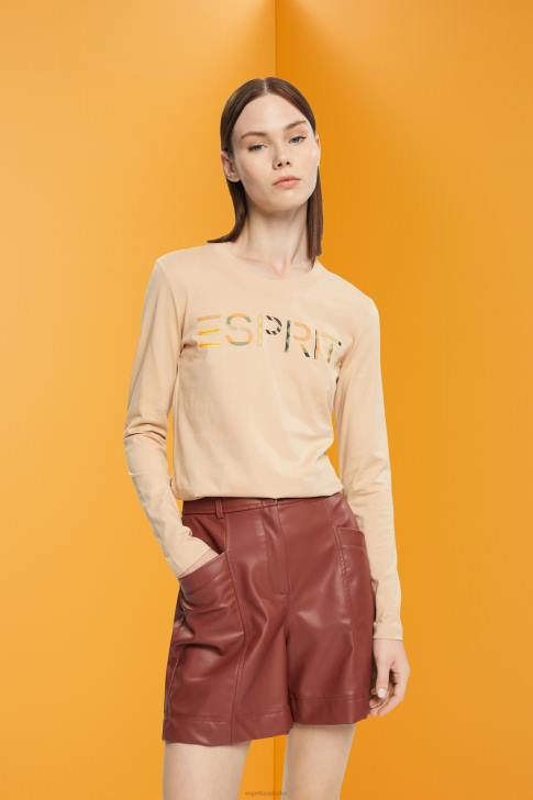 T-Shirts Sand Women Esprit Long-sleeved t-shirt with logo V48Z461