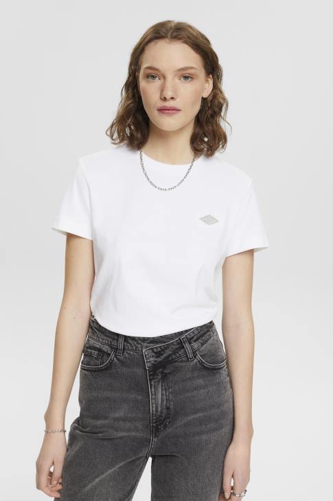 T-Shirts White Women Esprit Cotton T-shirt with embroidered logo V48Z147